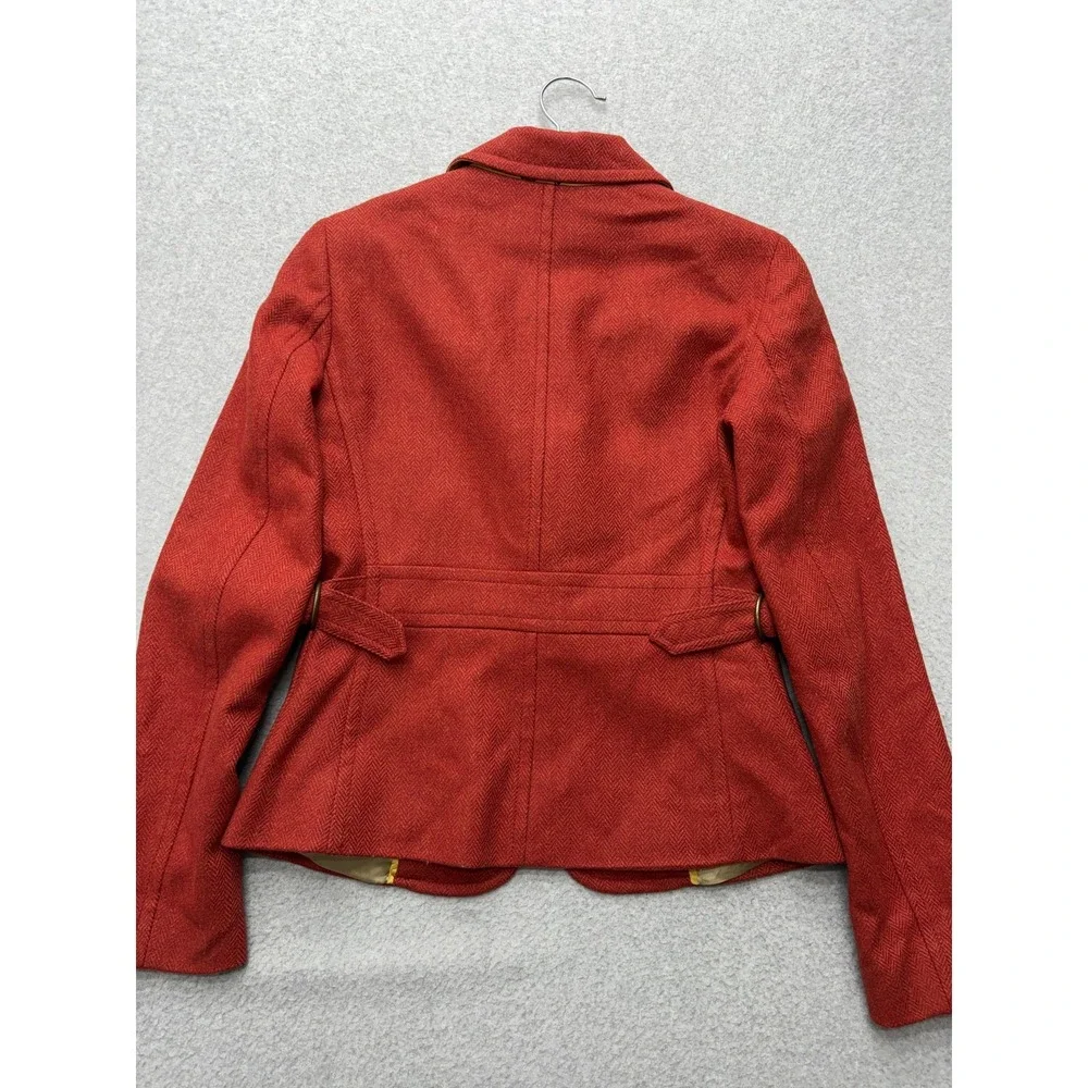 J.Crew Blazer Womens 0 Red‎ Herringbone Wool Tweed One Button Lined Robert Noble